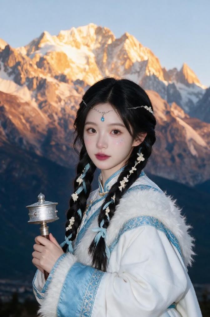 玉龙雪山藏族服饰主题 AI 人像生成效果