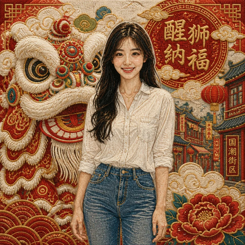 刺绣醒狮 · AI 女性风格预览